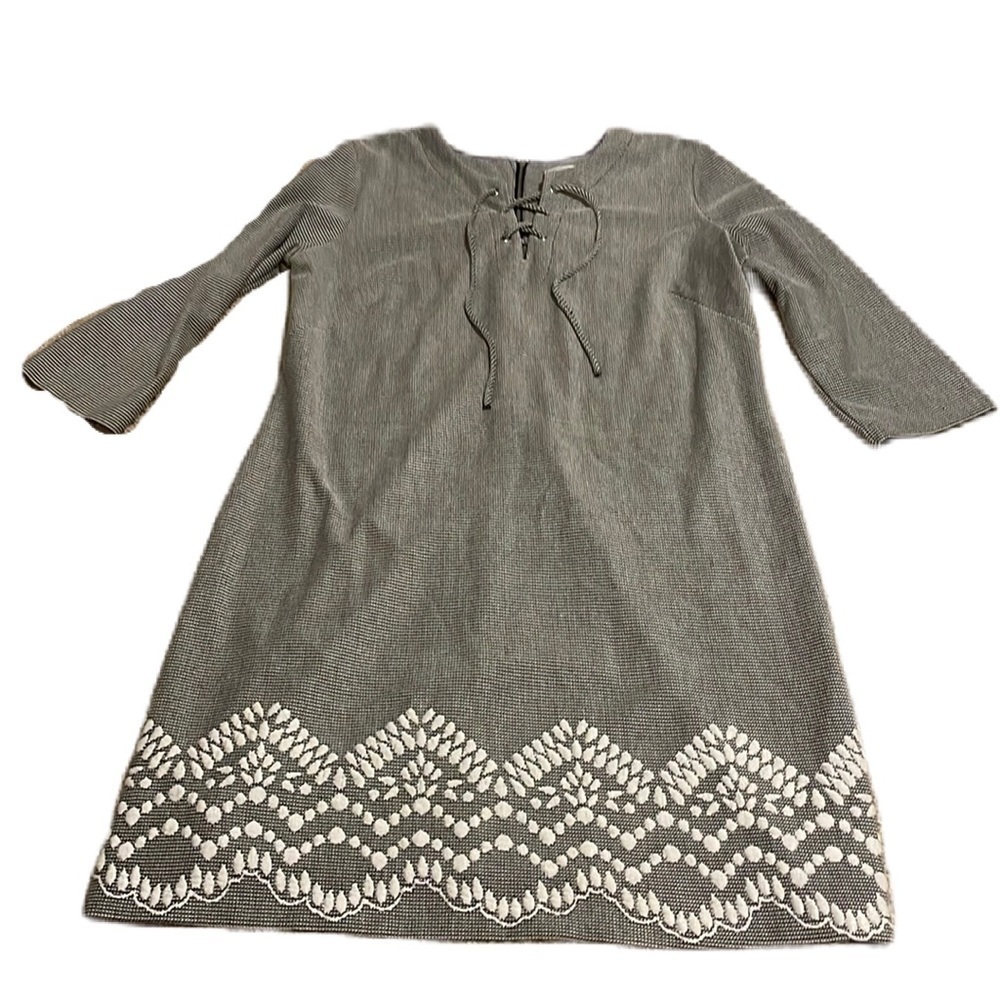 Vivi by Violet Weekend Womens Houndstooth Lace Up Front Dress Embroidered Hem XL